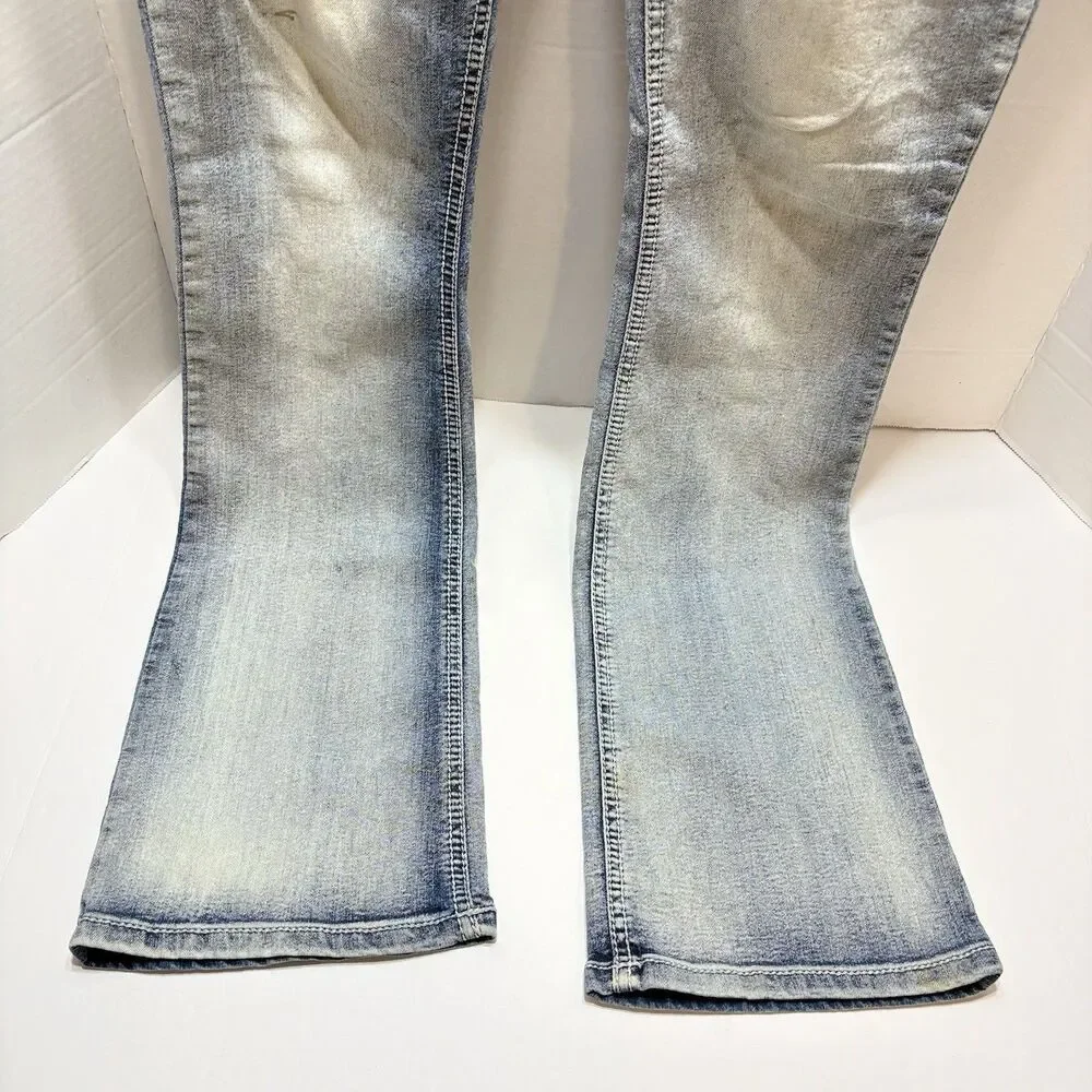 VINTAGE L.E.I Jeans Women’s 5 Ashley Low Rise Boot Flared Faded Y2K 30x32 Bling